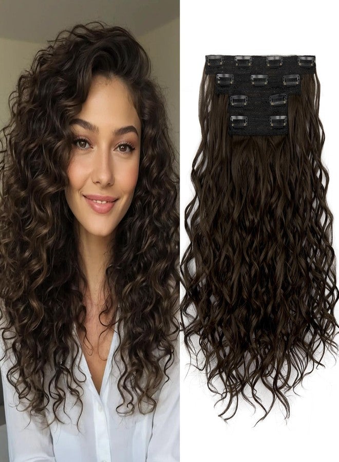 AliLeader 4Pcs Curly Extensions Clip in Chestnut Brown Hair Extensions Clip ins 16 Inch Long Wavy Synthetic Hair Extensions (4Pcs,16Inch,6/8#) - Image 1